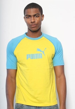 VINTAGE PUMA LOGO T-SHIRT YELLOW BLUE