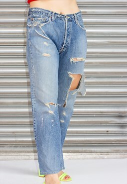 1990's Distressed 501 Straight Leg  Blue Levi Jeans