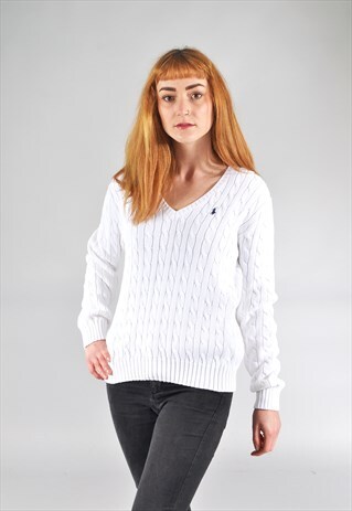 VINTAGE RALPH LAUREN CABLE KNIT V NECK JUMPER