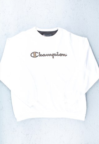 90s Champion White Spell Out Logo Sweatshirt - B2838