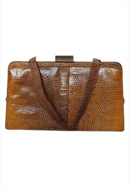 Brown mid century 1950's vintage lizard skin leather bag 
