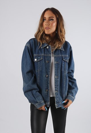VINTAGE DENIM JACKET OVERSIZED FITTED UK L 14 (B9DM)