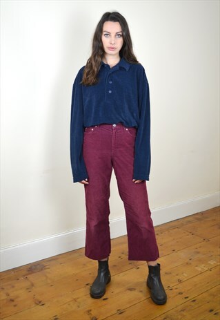 1996 VINTAGE NAVY BLUE ST MICHAEL VELOUR BUTTON COLLAR TOP