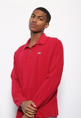 VINTAGE LACOSTE LONG SLEEVED LOGO POLO SHIRT RED