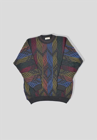 VINTAGE 1990S ABSTRACT PATTERN 3D CHUNKY KNIT JUMPER