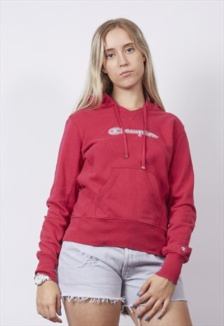 VINTAGE 90'S CHAMPION LOGO HOT PINK HOODIE
