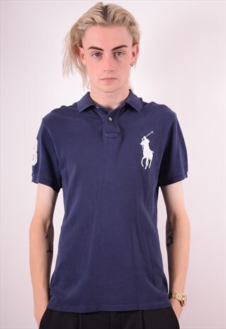 POLO RALPH LAUREN MENS VINTAGE POLO SHIRT MEDIUM NAVY 90S