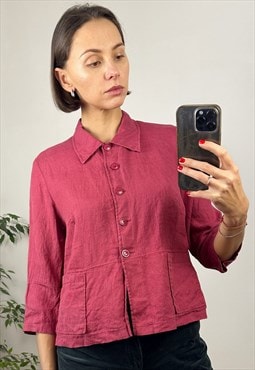 Pink Linen Blouse , Summer Women's Shirt