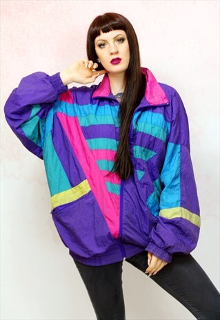 1980S VINTAGE MULTI COLOURED OVERSIZED SHELL TRACK JACKET