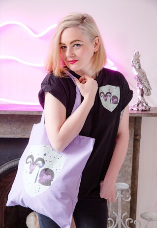 WITCH CREST PURPLE TOTE BAG