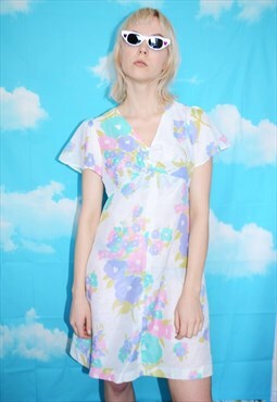 Vintage 70's Flower Print Summer Mini Dress