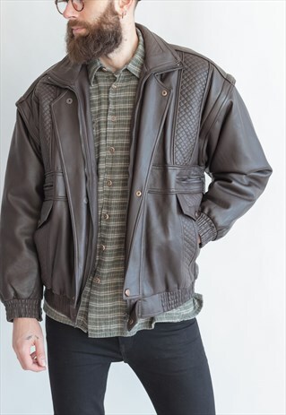 VINTAGE 80S ARTSY BIKER JACKET WITH QUILTED LEATHER DETAIL