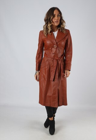 LEATHER JACKET MID LONG COLOURED 70'S VINTAGE UK 8 (DK5G)