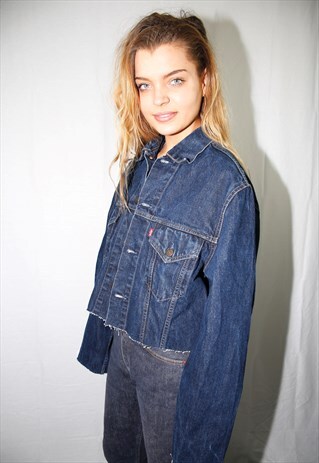 VINTAGE DARK BLUE WASHED CROPPED LEVI'S JACKET