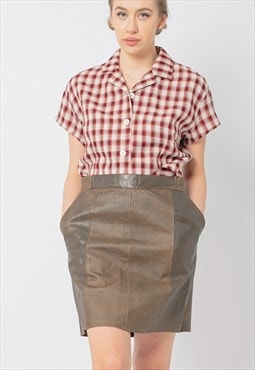 Vintage 70s Highwaisted Mini Leather Skirt in Brown S