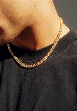 12mm 24" Diamond Iced Out Tennis Curb Necklace Chain - Gold