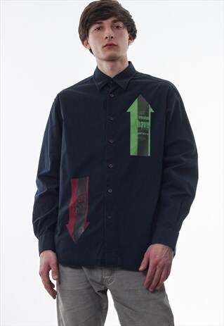 VINTAGE MOSCHINO NAVY BLUE PRINTED LONG SLEEVE