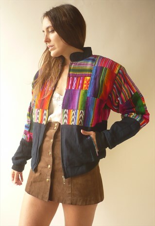 1980'S VINTAGE GUATEMALAN RAINBOW IKAT PATTERN BOMBER JACKET