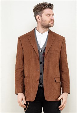 Vintage 90's Men Velour Blazer Jacket in Brown