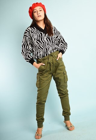 REGULAR WAIST CARGO UTILITY MILITARY KHAKI TROUSERS