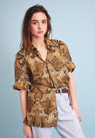 90'S RETRO ABSTRACT PATTERN OVERSIZED SHIRT BLOUSE TOP
