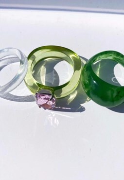 Festival acrylic fashion 3 ring gem stacking set