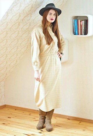 BEIGE LIGHT WOOL VINTAGE DRESS