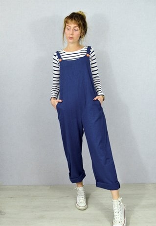 FULL LENGTH COTTON DUNGAREES RELAXED FIT LONG NAVY WORKWEAR 