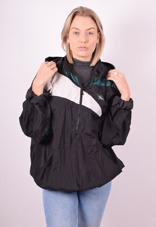 REEBOK WOMENS VINTAGE PULLOVER JACKET XL BLACK 90S