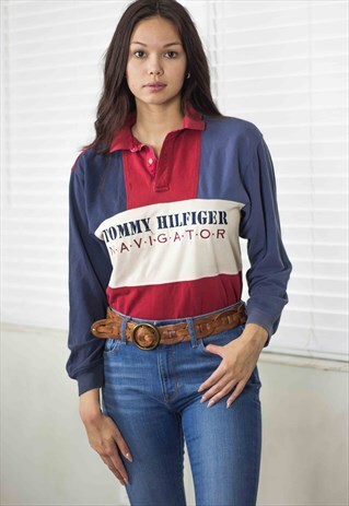 VINTAGE TOMMY HILFIGER BIG LOGO SHIRT 90S L 9.4