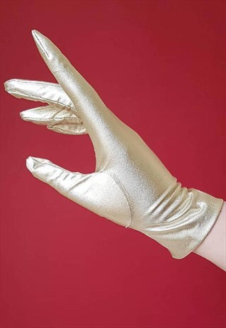 VINTAGE 60S METALLIC GOLD SHORT EVENING GLOVES / WEDDING