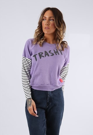CROPPED SWEATSHIRT TOP STRIPED BICH TRASHY PRINT (G9DN)