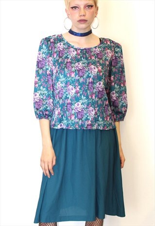 80S VINTAGE GRANNY CHIC FLORAL PRINT DAY TEA DRESS KITSCH