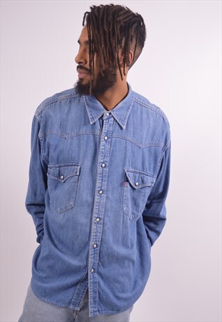 LEVI'S MENS VINTAGE DENIM SHIRT XXL BLUE 90S