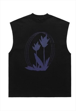 Floral print tank top surfer vest retro sleeveless t-shirt