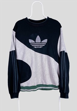Vintage Reworked Adidas Sweatshirt Black Grey Reflective L