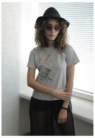 VINTAGE 90'S GREY PRINTED SHORT SLEEVES TOP