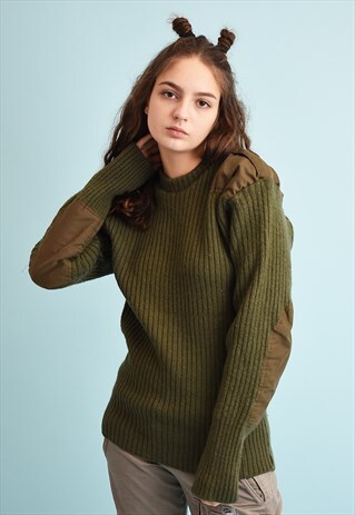 80'S RETRO WOOL MILITARY STYLE KNIT JUMPER