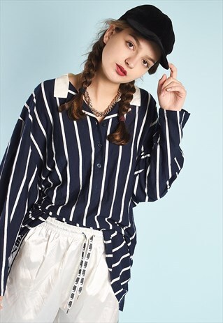 80'S RETRO OVERSIZED STRIPED FESTIVAL BLOUSE TOP