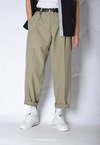 VINTAGE 90S BEIGE MINIMALIST WOOL BLEND PANTS
