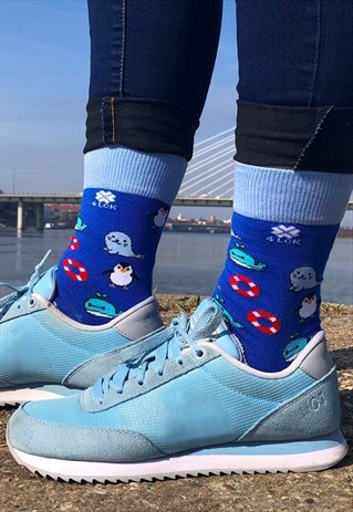 FUNNY COLORFUL SOCKS WITH SEA ANIMALS - WHALE, PINGUIN, SEAL