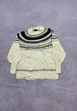 Abstract Knitted Jumper Patterned Grandad Sweater