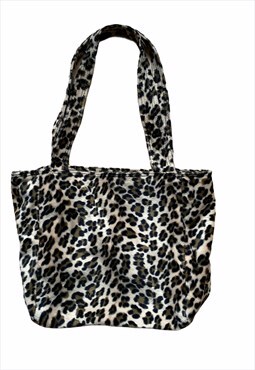 Vintage 90s Y2K Furry Leopard Print Tote Bag