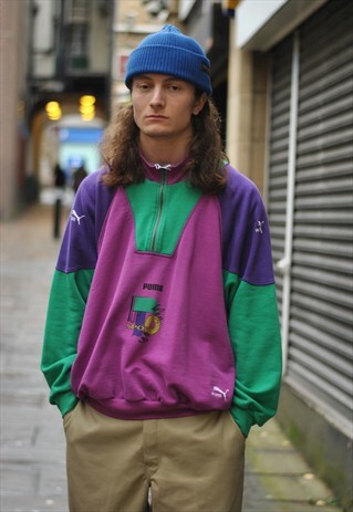 VINTAGE PUMA 1/4 ZIP SPELL OUT SWEATER