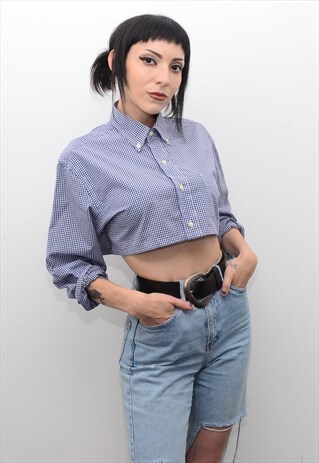 Y2K REWORKED TOMMY HILFIGER TIGHT CHECKED CROPPED SHIRT