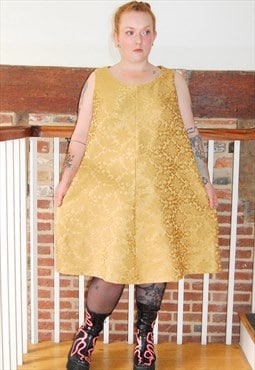 Gold Brocade 60s Style Dress Whimsy Goth Fairy Core L-XXL