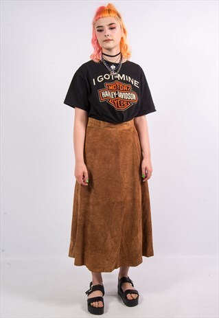 VINTAGE 90'S BROWN SUEDE MIDI SKIRT