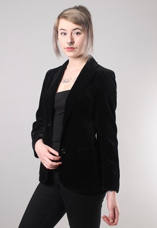 VINTAGE 80S BLACK VELVET BLAZER JACKET