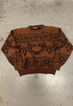 Vintage Abstract Knitted Jumper Funky Patterned Grandad Knit