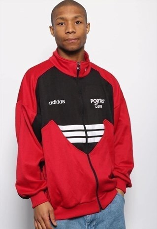 VINTAGE ADIDAS LOGO TRACK JACKET BLACK RED